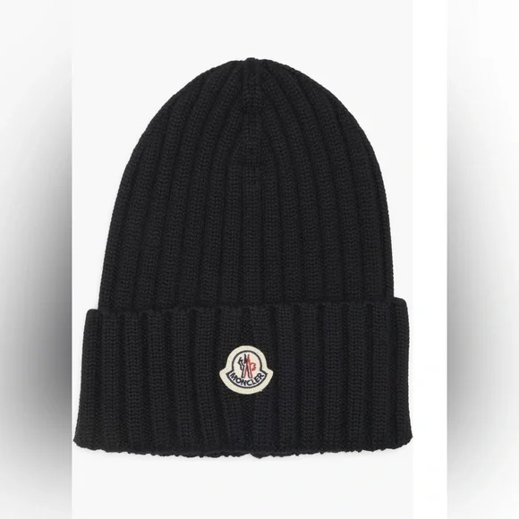 Moncler Black Knit Hat with Logo - Picture 1 of 2